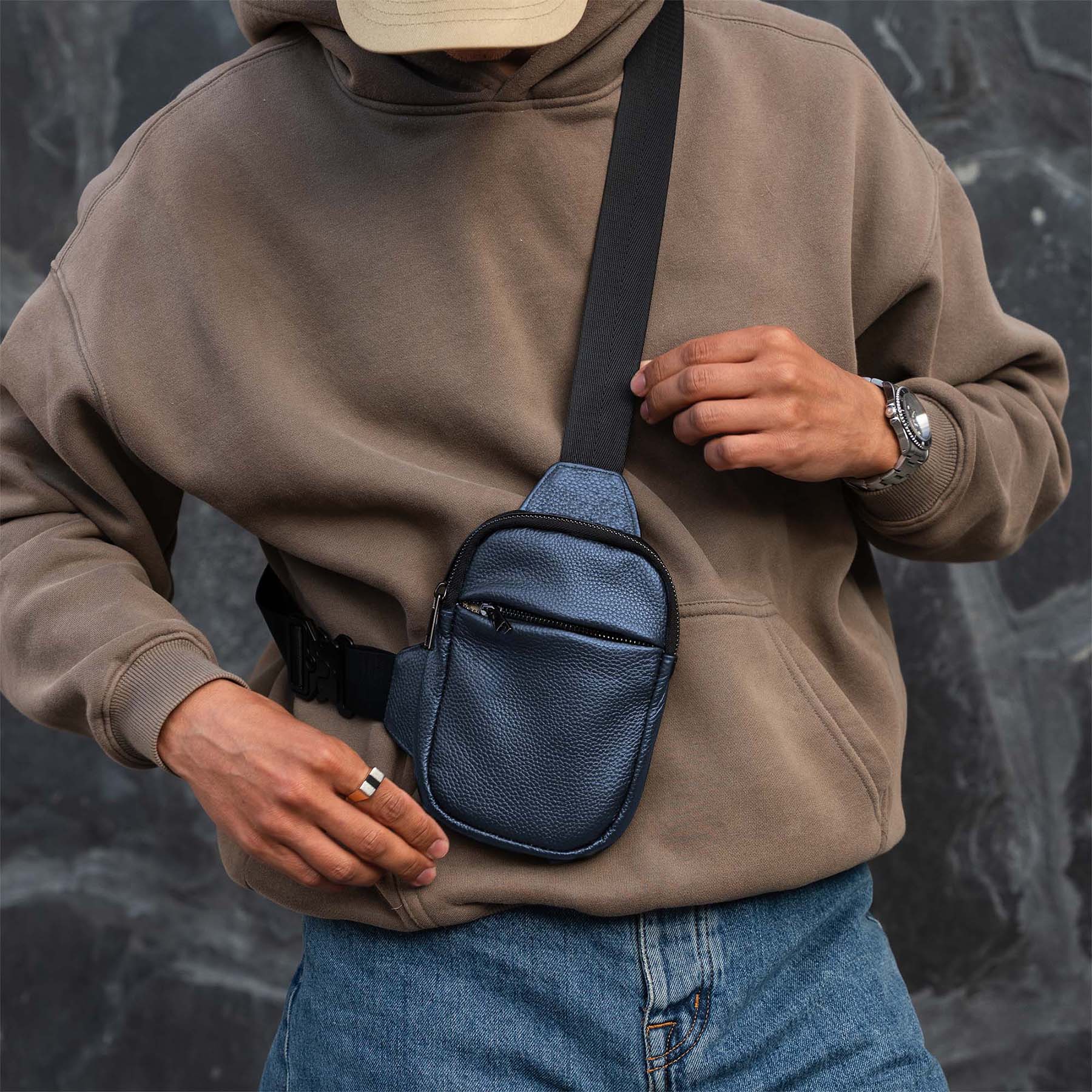 Sling Bag de Viaje en Piel Genuina con Protección RFID