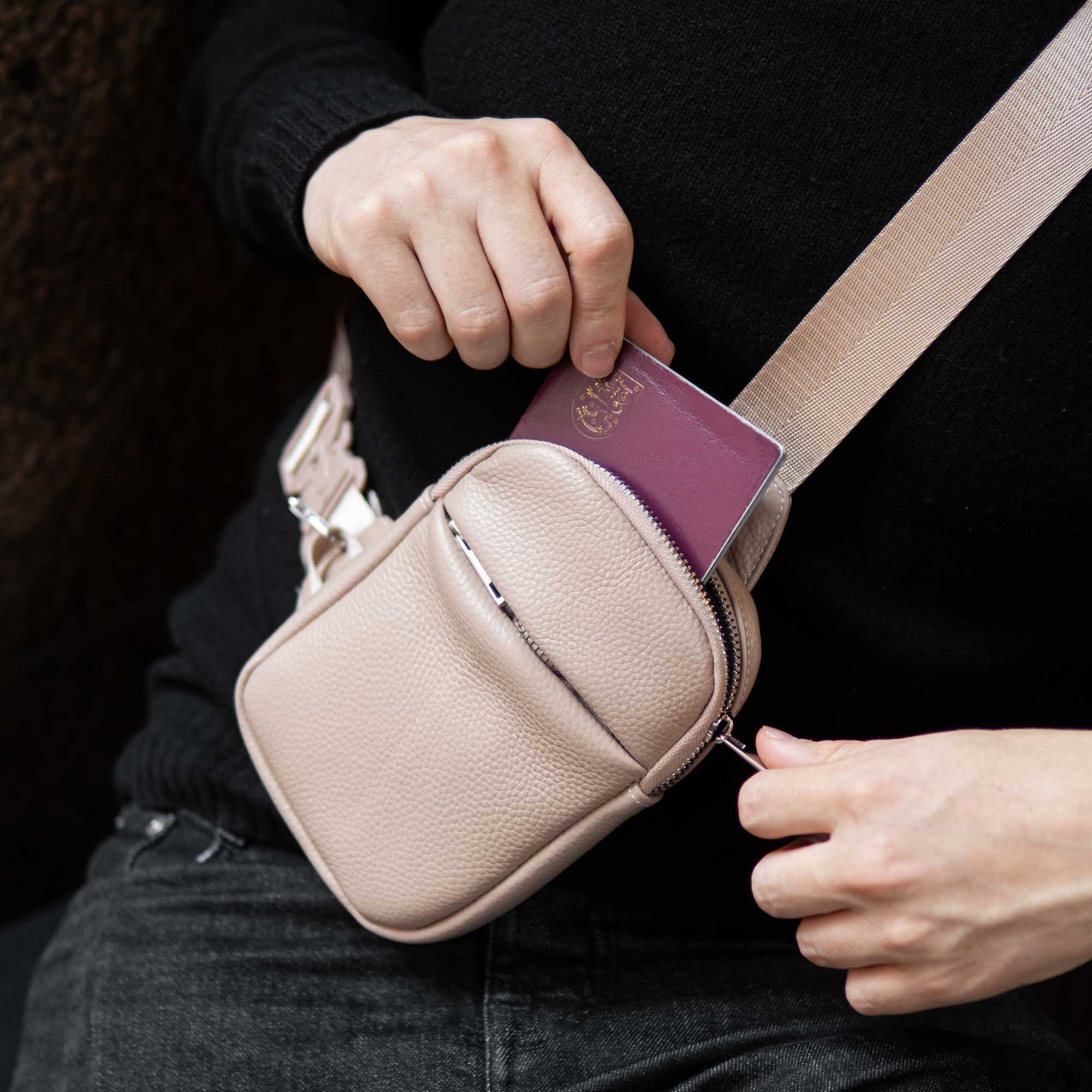 Sling Bag de Viaje en Piel Genuina con Protección RFID