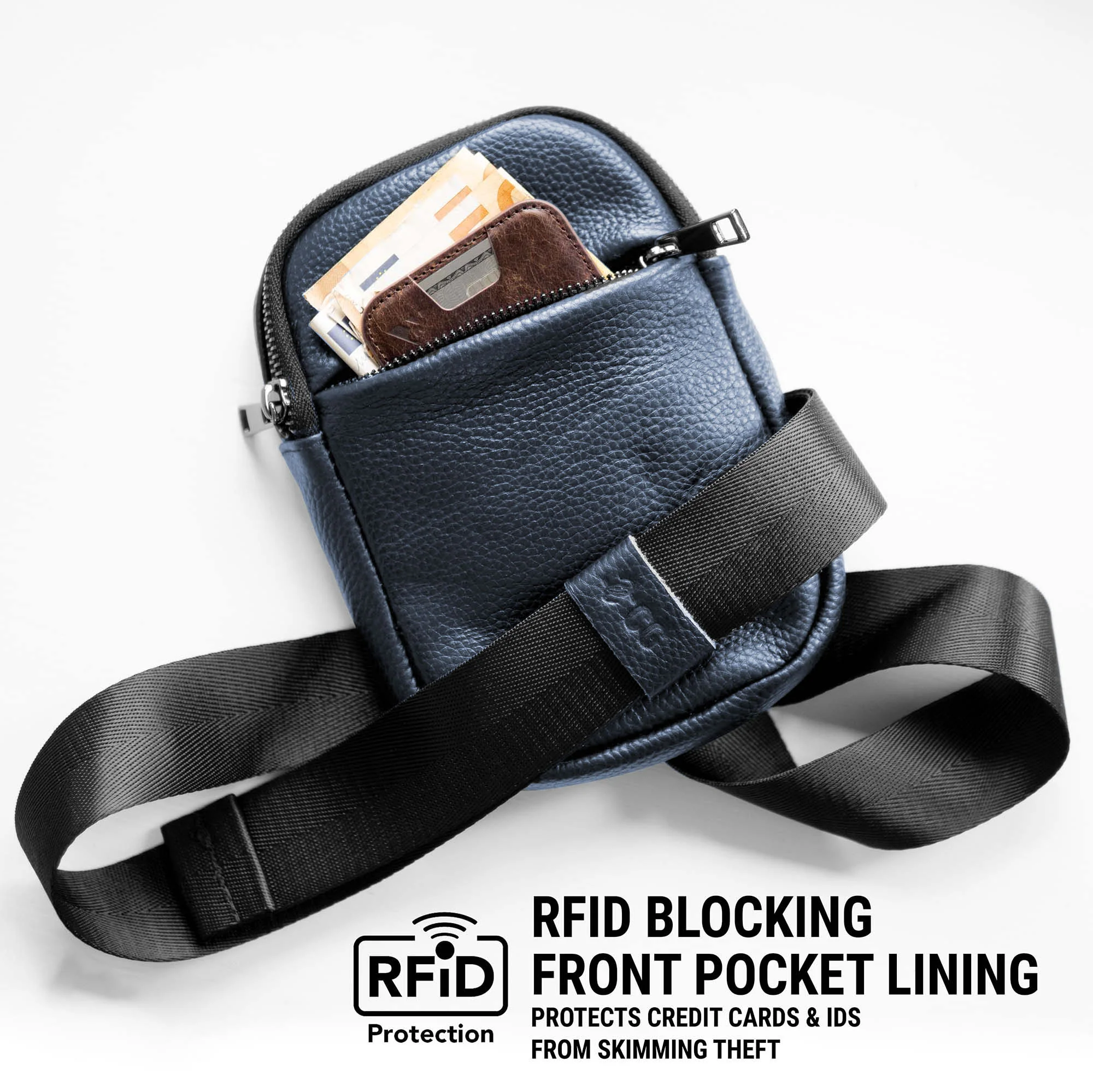 Sling Bag de Viaje en Piel Genuina con Protección RFID