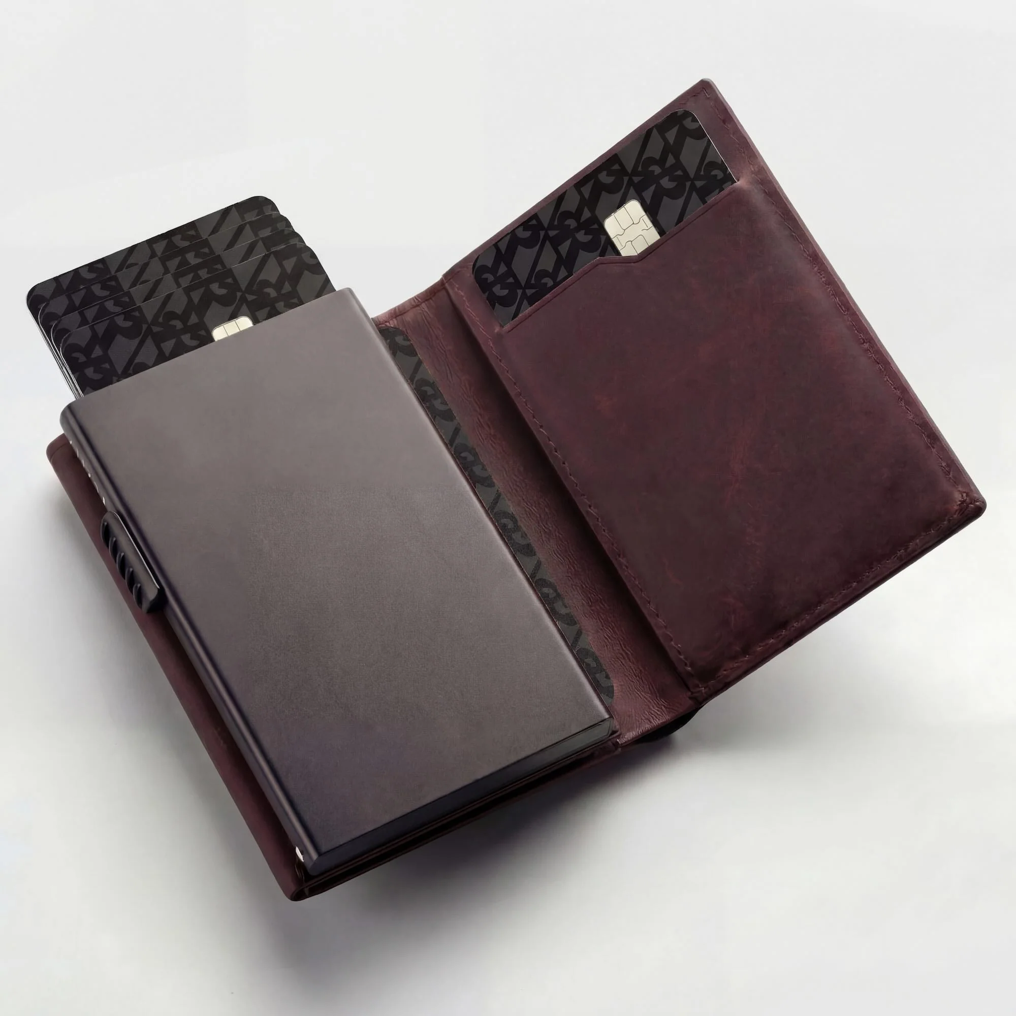 Portefeuille en cuir pleine fleur avec porte-cartes pop-up et blocage RFID