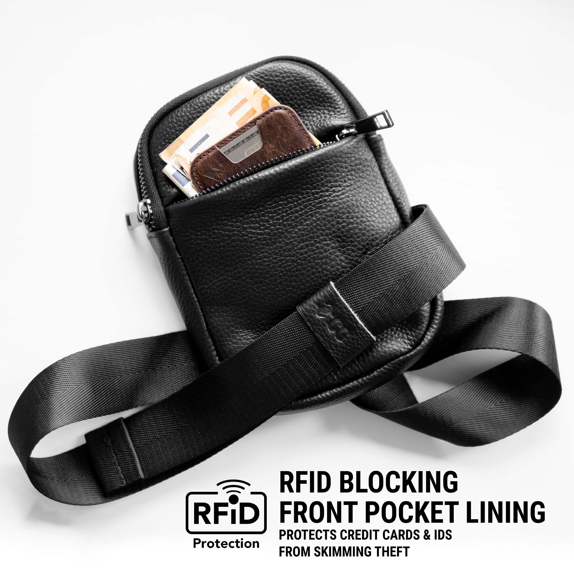 Sling Bag de Viaje en Piel Genuina con Protección RFID