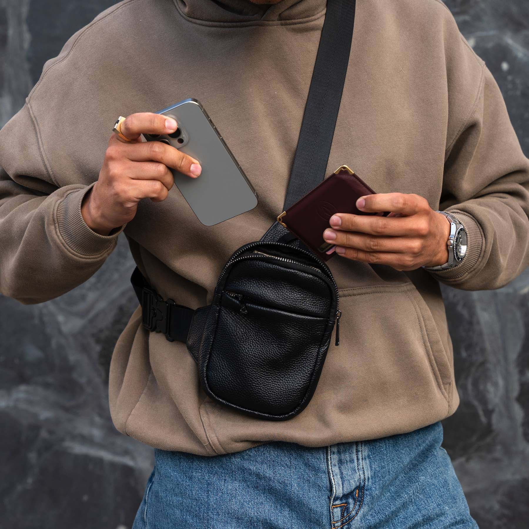 Travel Sling Bag in Genuine Leather with RFID Protection