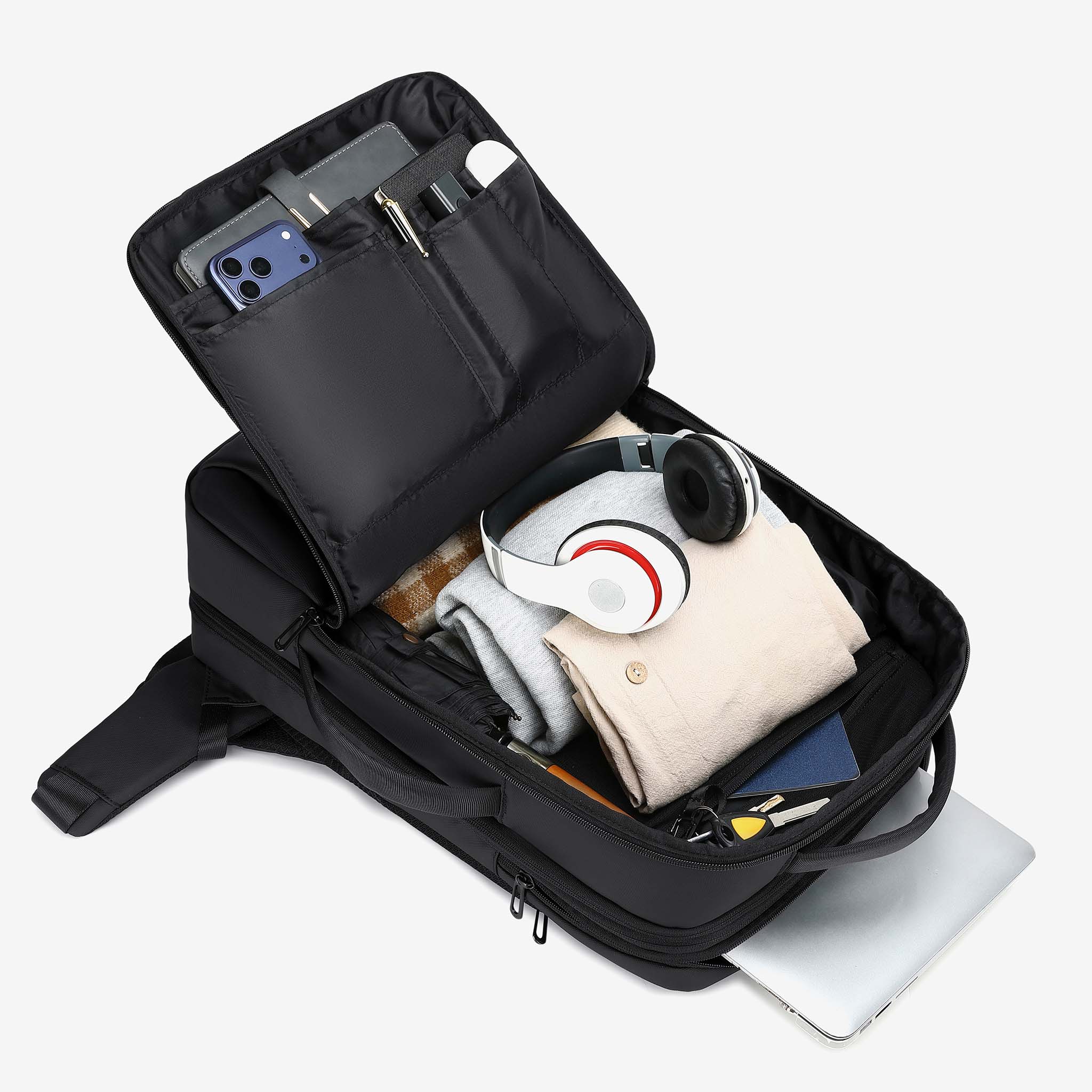 Zaino da viaggio con apertura a clamshell e scomparto per laptop