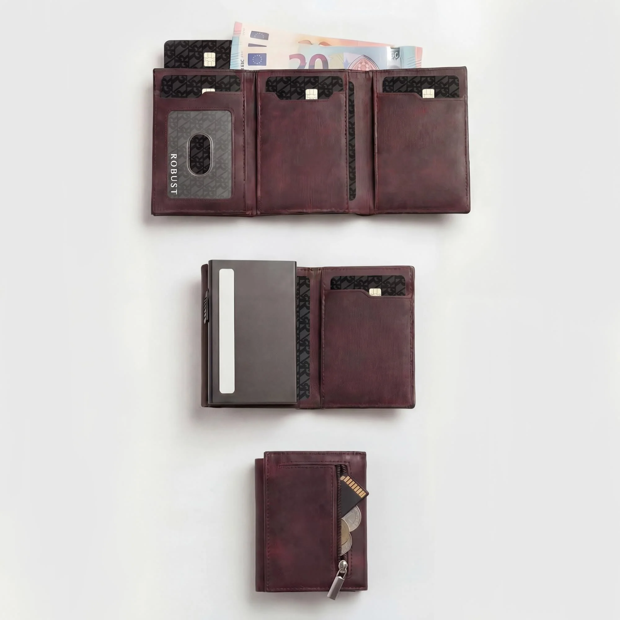 Portefeuille en cuir pleine fleur avec porte-cartes pop-up et blocage RFID