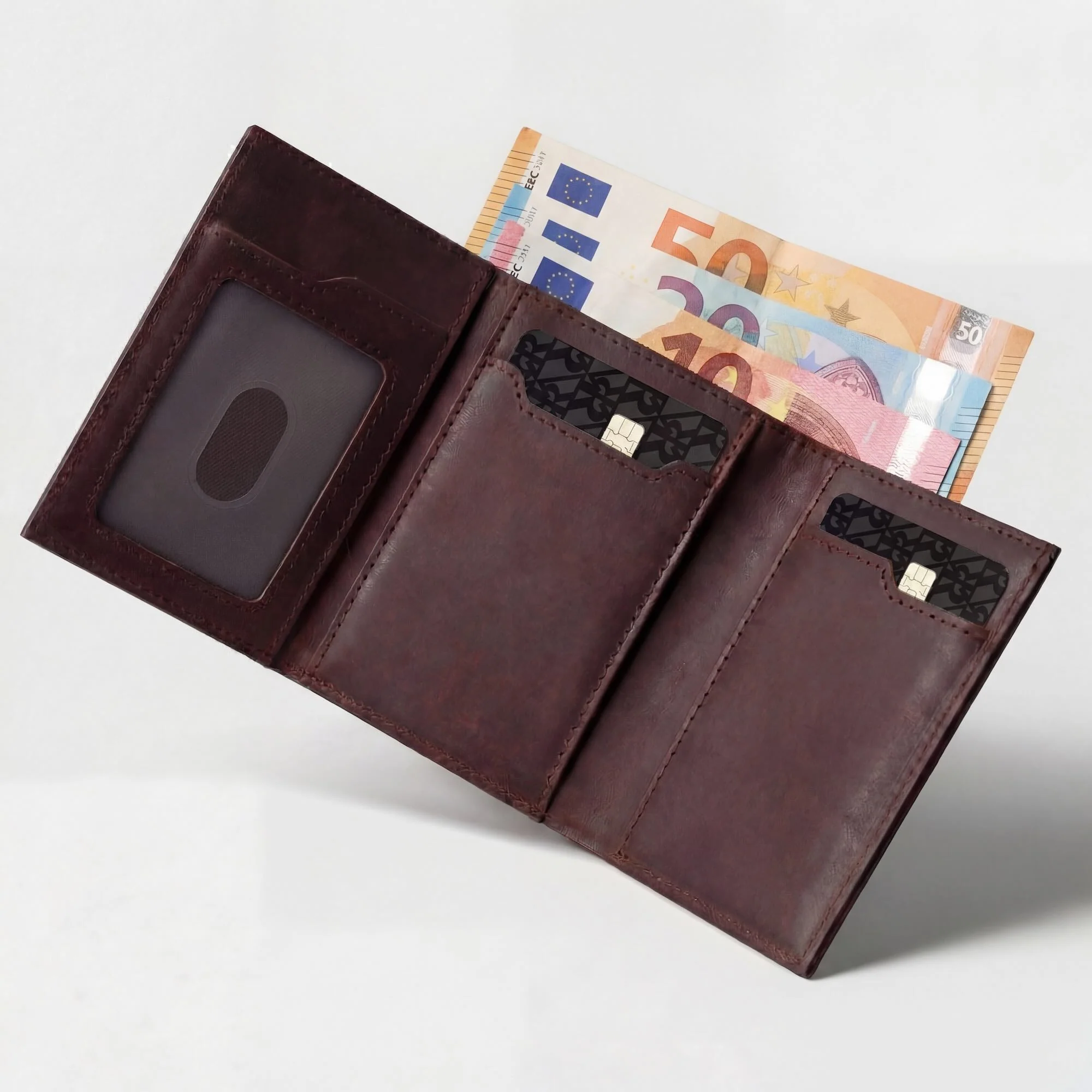 Portefeuille en cuir pleine fleur avec porte-cartes pop-up et blocage RFID