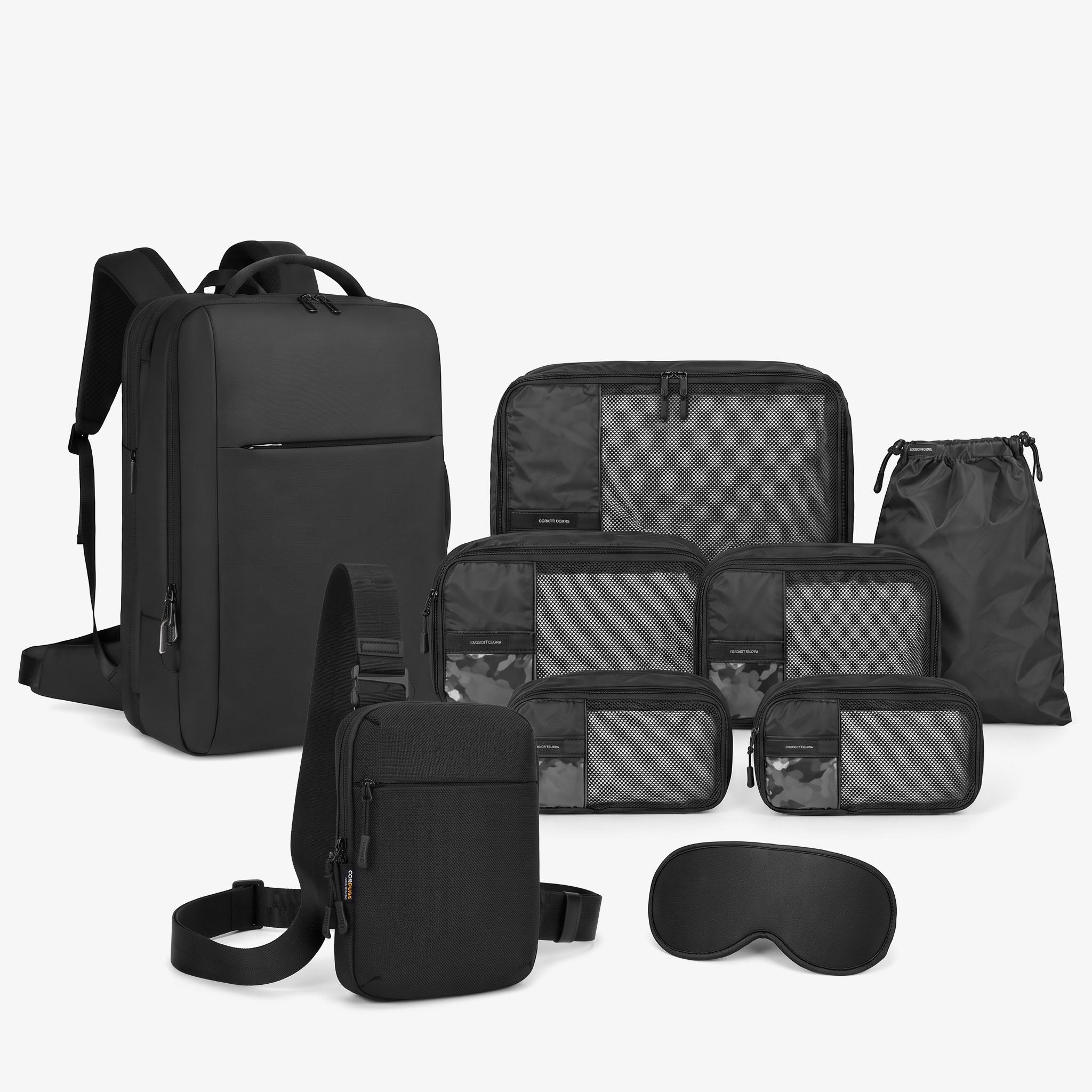 Conjunto de Viagem Pro: Sling Bag Pro + Mochila, Cubos e Máscara de Dormir